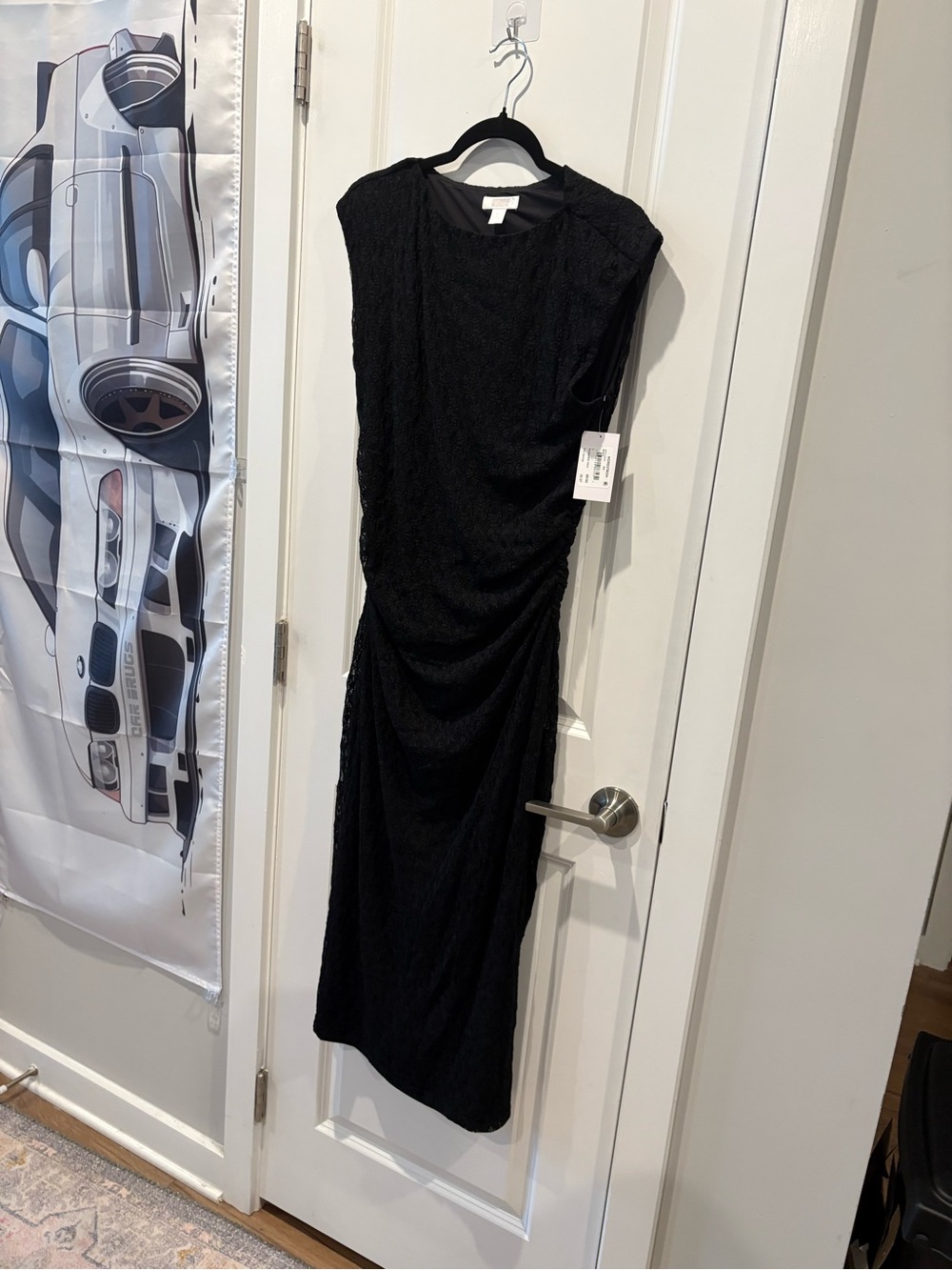 Nordstrom Black Sleeveless Ruched Midi Dress